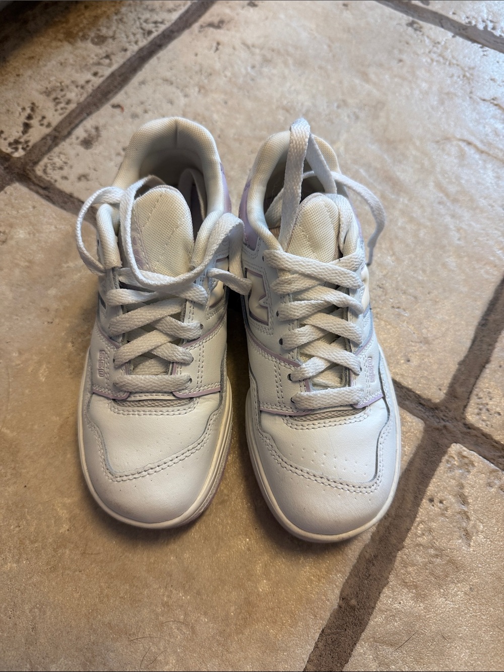 New Balance Kids White Sneakers with Light Purple Trim